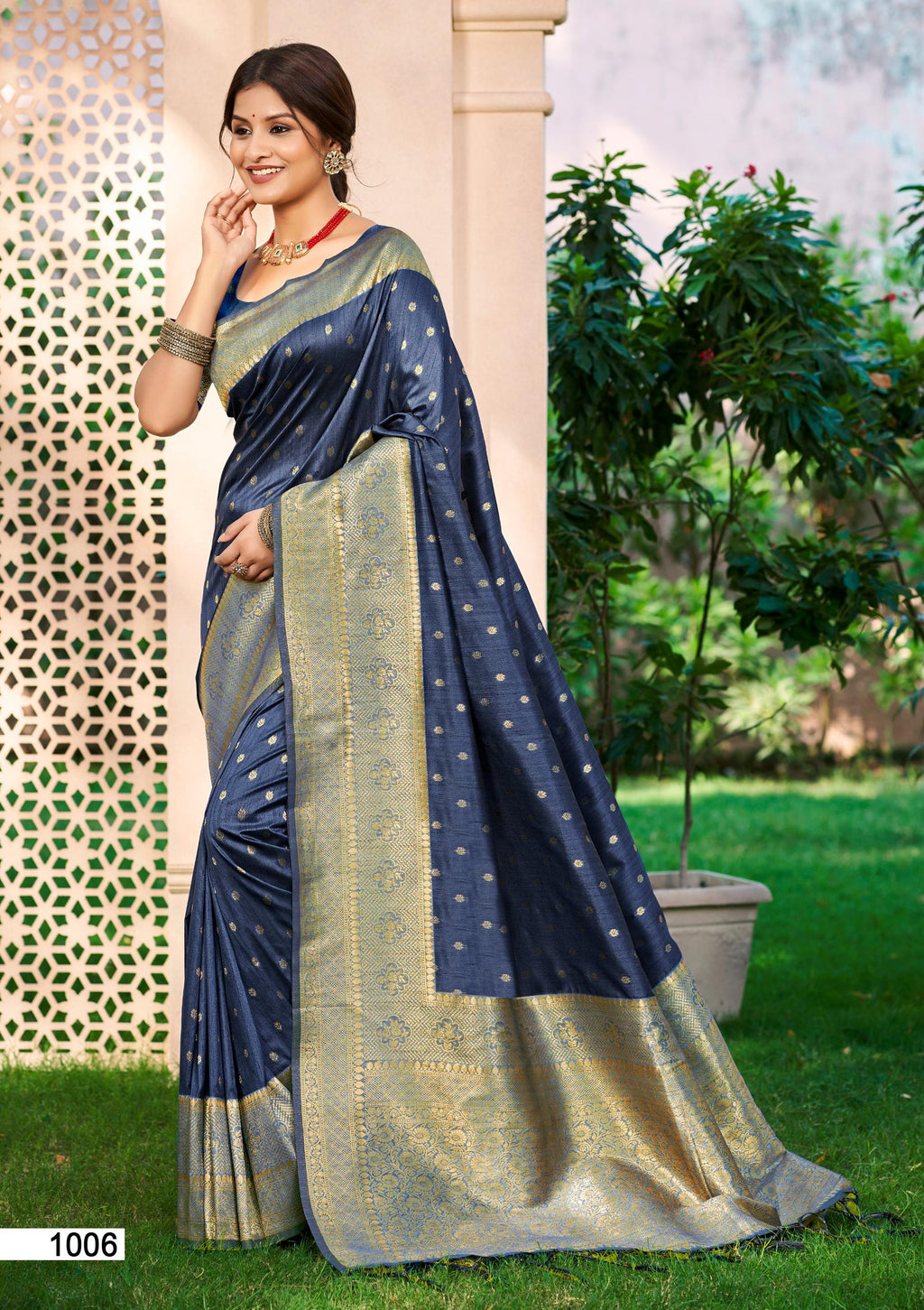 Sangam Prints Navy Blue Assam Silk Woven Work Traditional Saree - Distacart