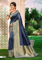 Sangam Prints Navy Blue Assam Silk Woven Work Traditional Saree - Distacart