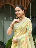 Sangam Prints Yellow Linen Woven Work Traditional Saree - Distacart