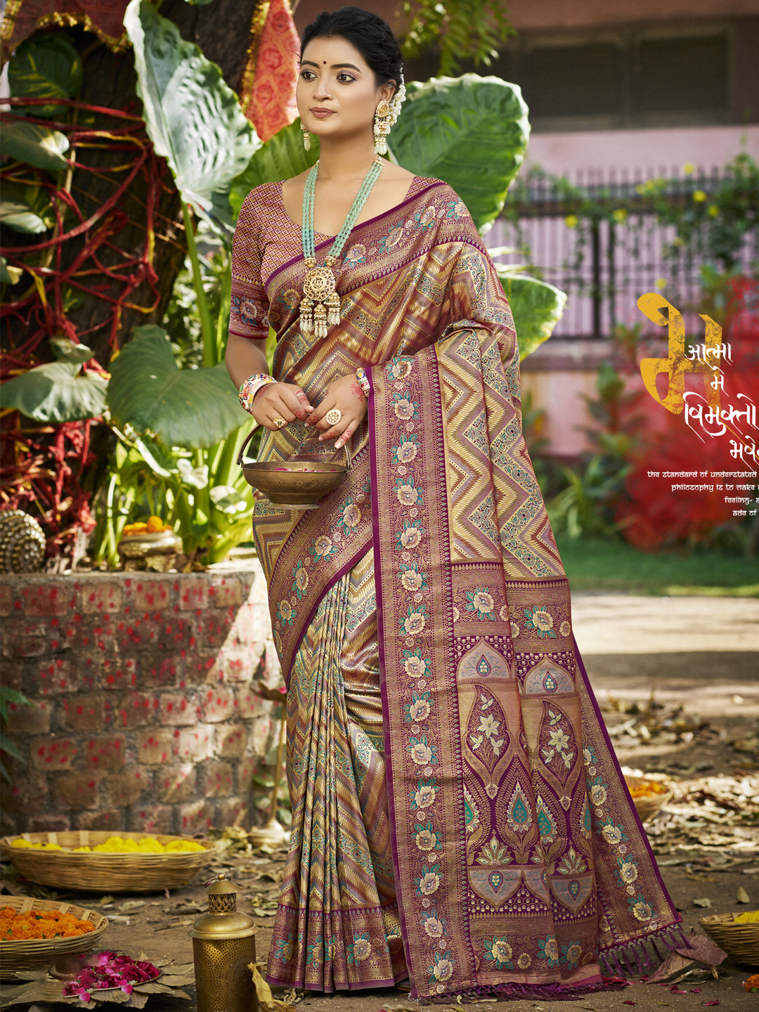 Sangam Prints Purple Silk Woven Work Traditional Saree - Distacart