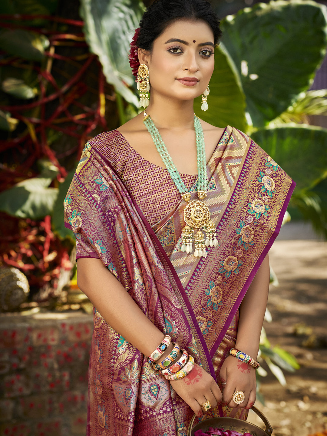 Sangam Prints Purple Silk Woven Work Traditional Saree - Distacart