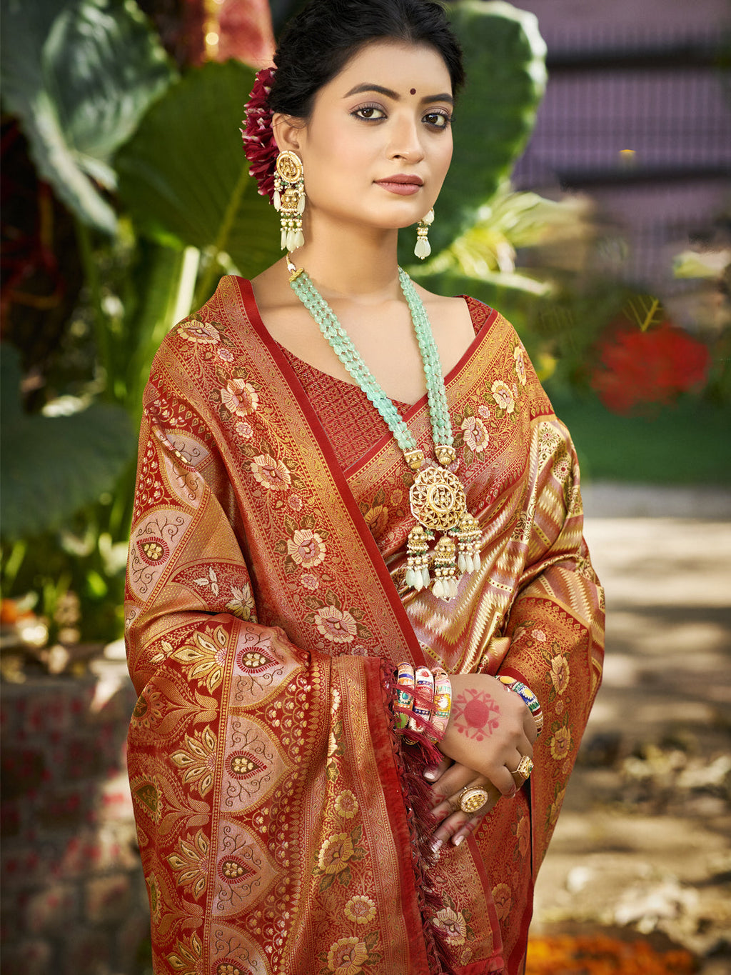 Sangam Prints Maroon Silk Woven Work Traditional Saree - Distacart