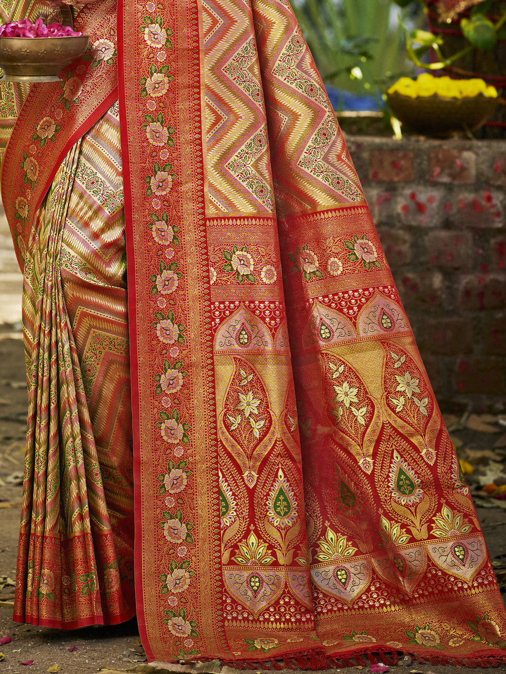Sangam Prints Red Silk Woven Work Traditional Saree - Distacart