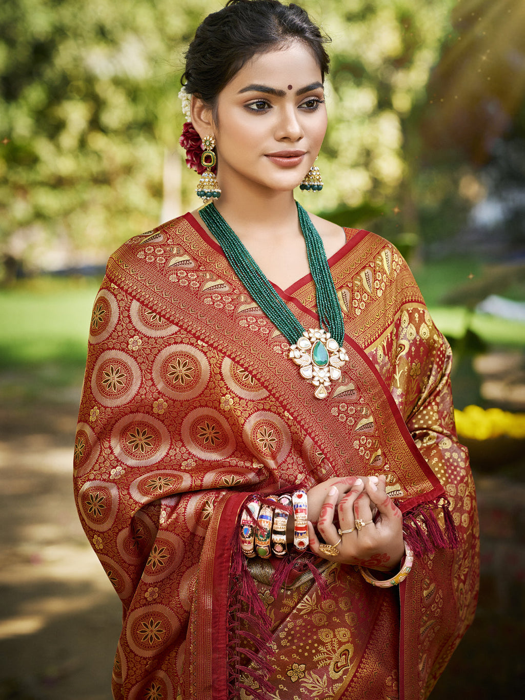 Sangam Prints Maroon Silk Woven Work Traditional Saree - Distacart