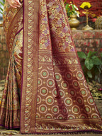 Sangam Prints Wine Silk Woven Work Traditional Saree - Distacart
