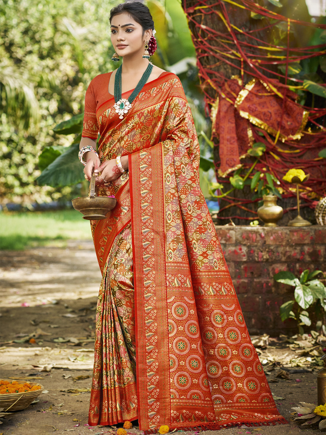 Sangam Prints Red Silk Woven Work Traditional Saree - Distacart