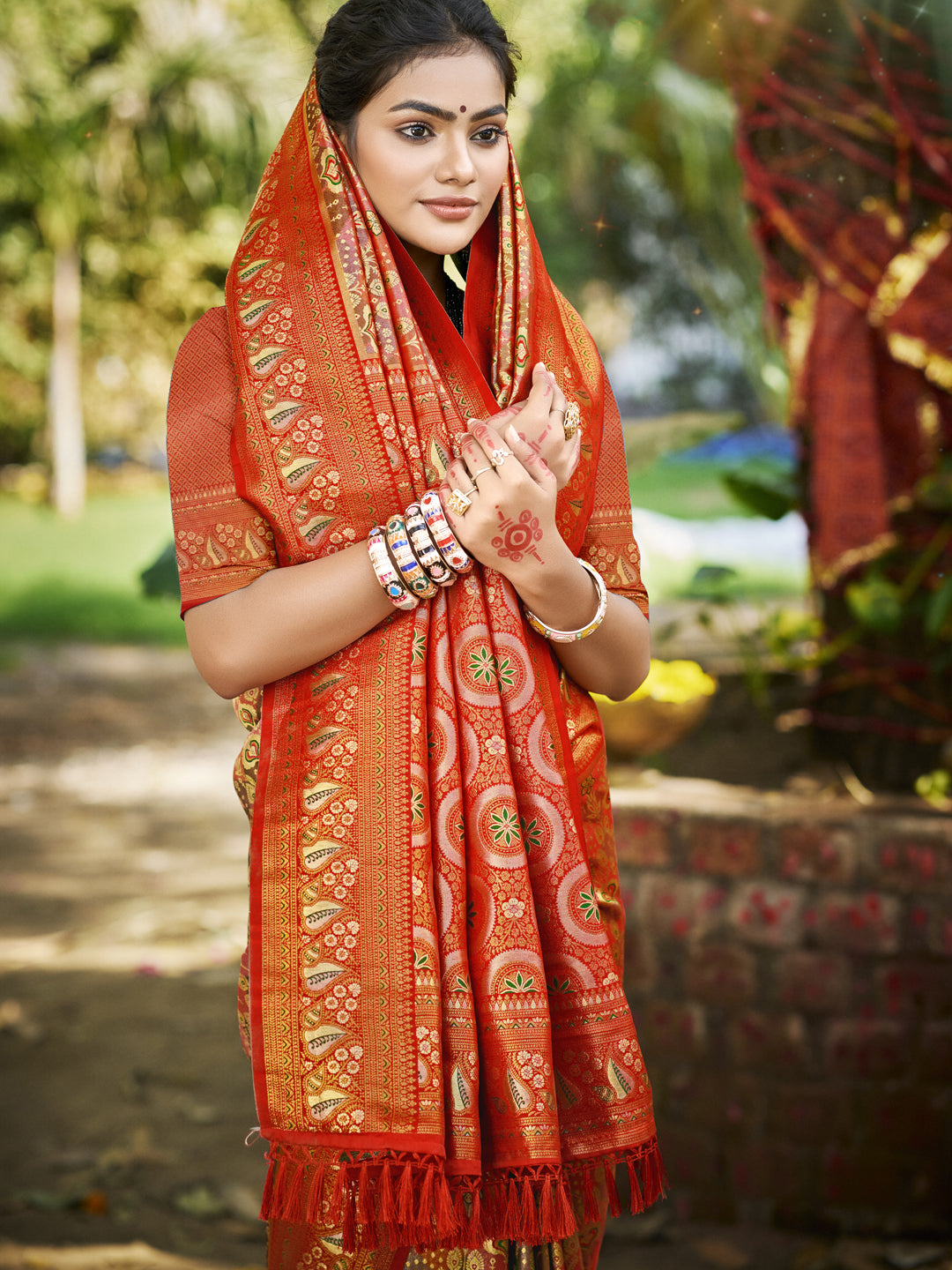 Sangam Prints Red Silk Woven Work Traditional Saree - Distacart