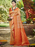 Sangam Prints Orange Silk Woven Work Traditional Saree - Distacart