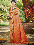Sangam Prints Orange Silk Woven Work Traditional Saree - Distacart