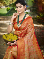 Sangam Prints Orange Silk Woven Work Traditional Saree - Distacart