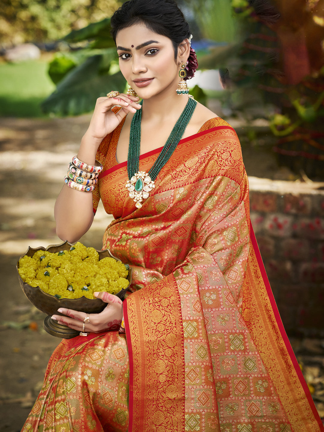 Sangam Prints Orange Silk Woven Work Traditional Saree - Distacart