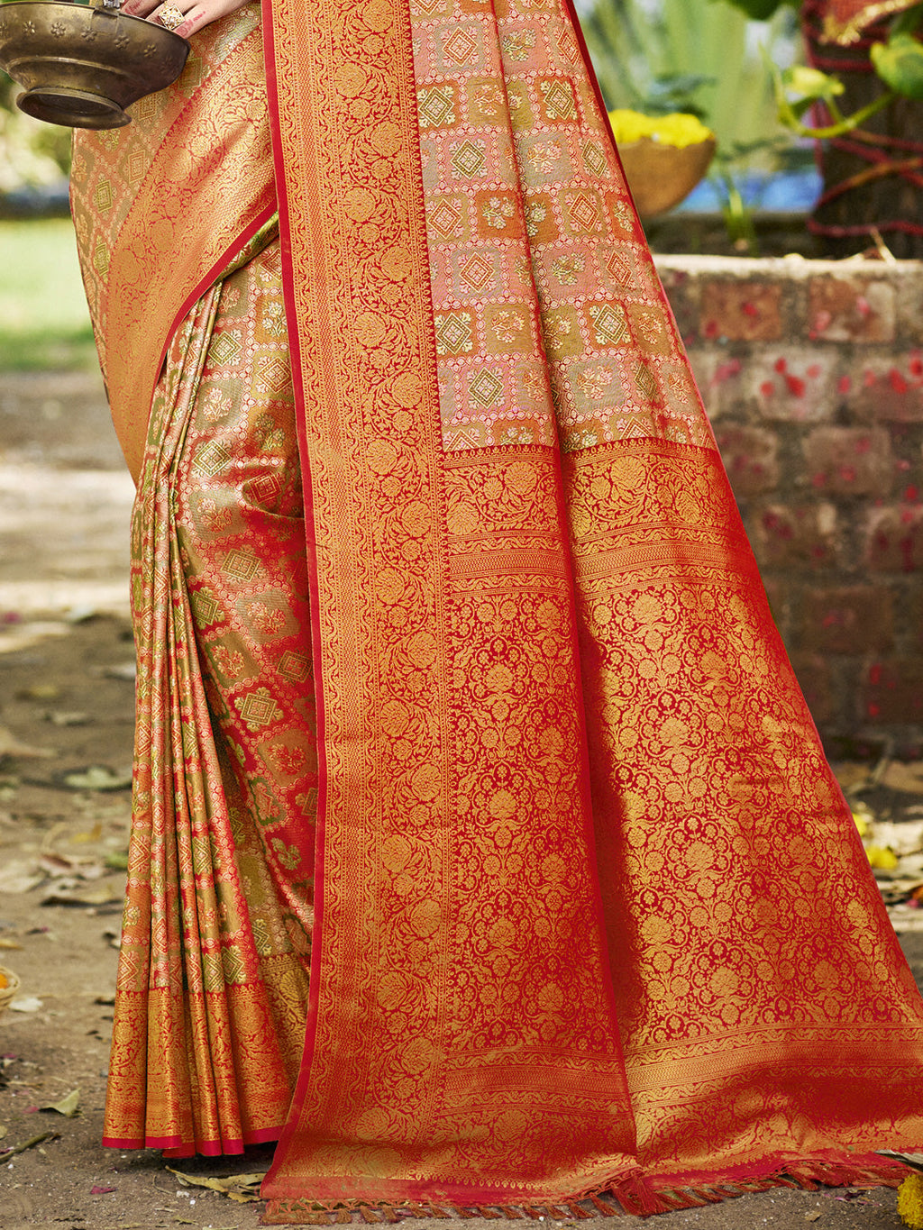 Sangam Prints Orange Silk Woven Work Traditional Saree - Distacart
