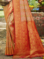 Sangam Prints Orange Silk Woven Work Traditional Saree - Distacart