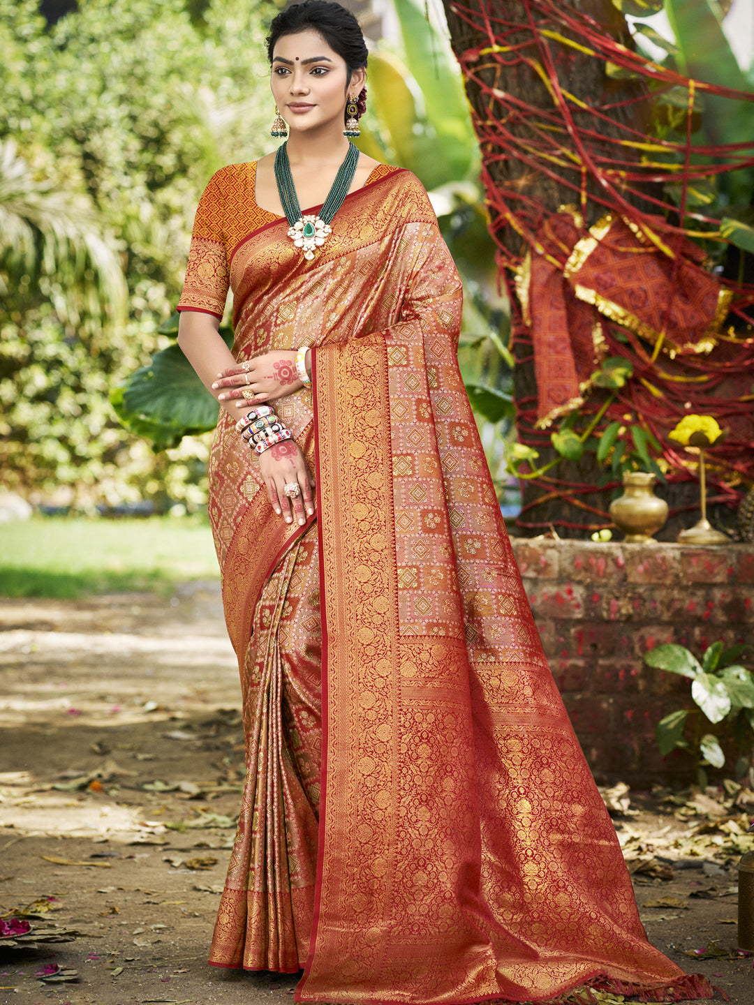 Sangam Prints Mustard Silk Woven Work Traditional Saree - Distacart
