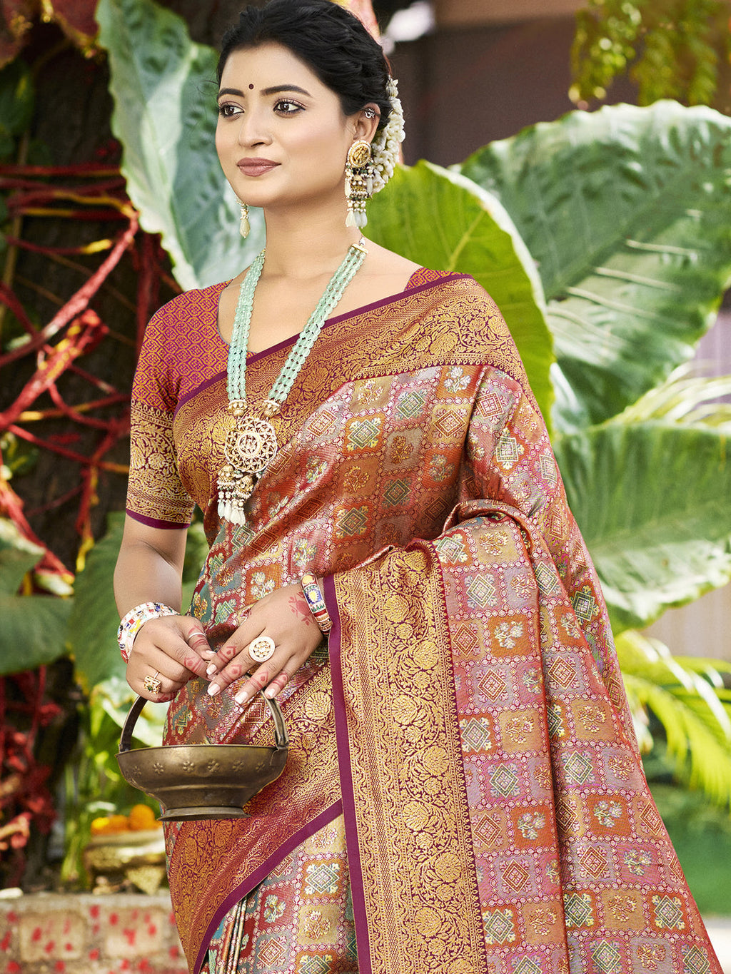 Sangam Prints Multi Color Silk Woven Work Traditional Saree - Distacart