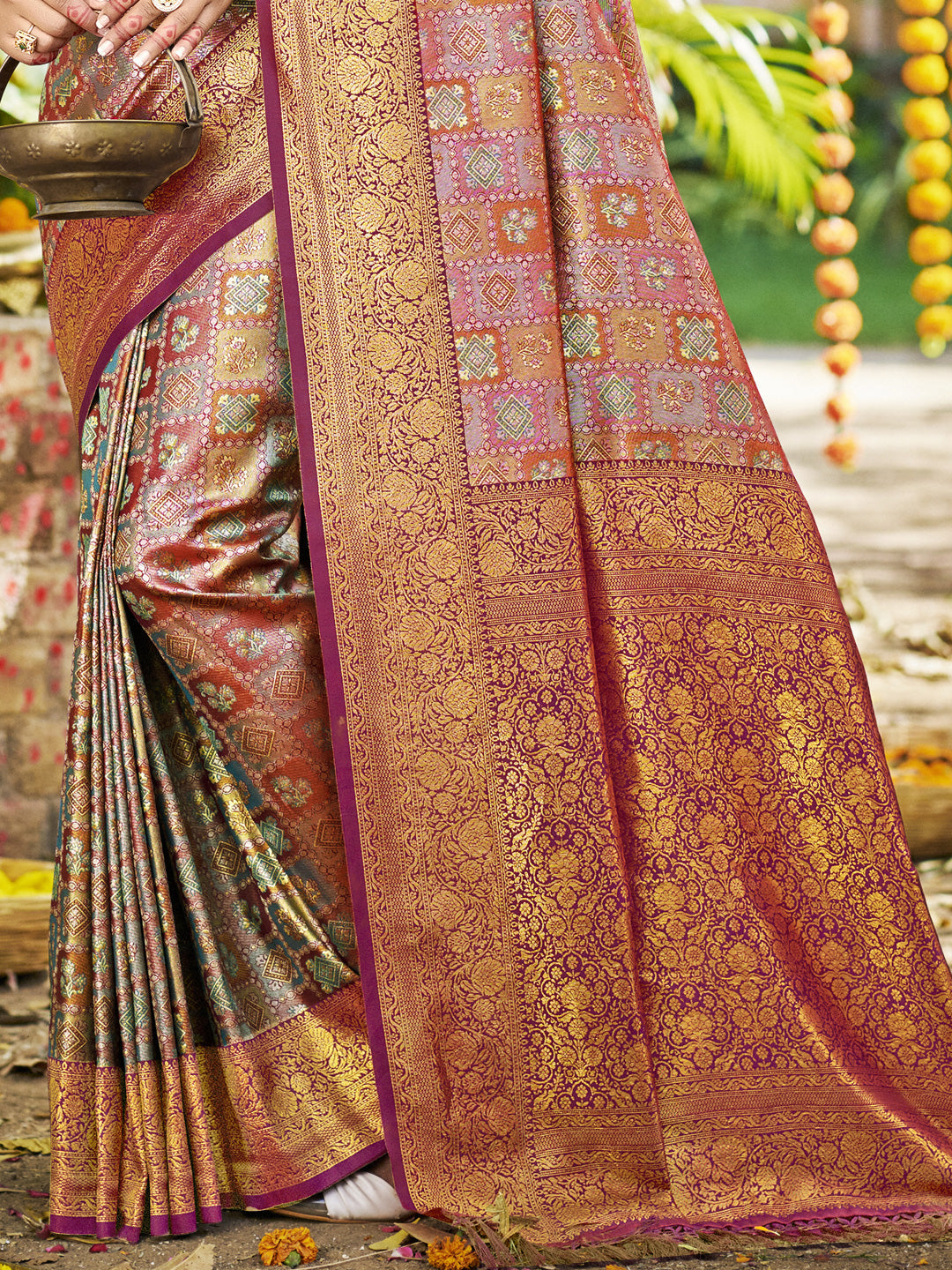 Sangam Prints Multi Color Silk Woven Work Traditional Saree - Distacart