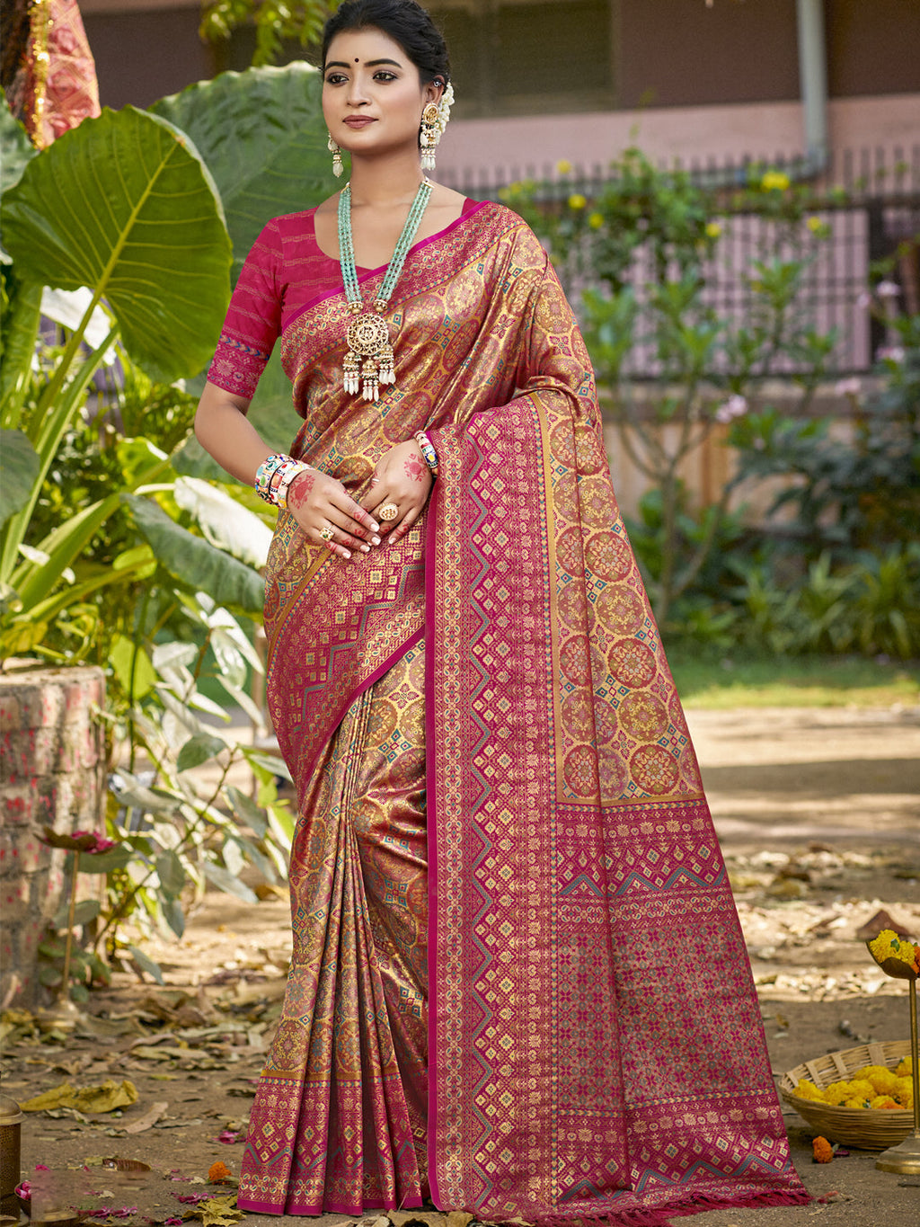 Sangam Prints Beige Silk Woven Work Traditional Saree - Distacart