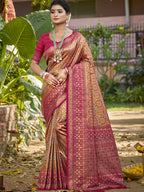 Sangam Prints Beige Silk Woven Work Traditional Saree - Distacart