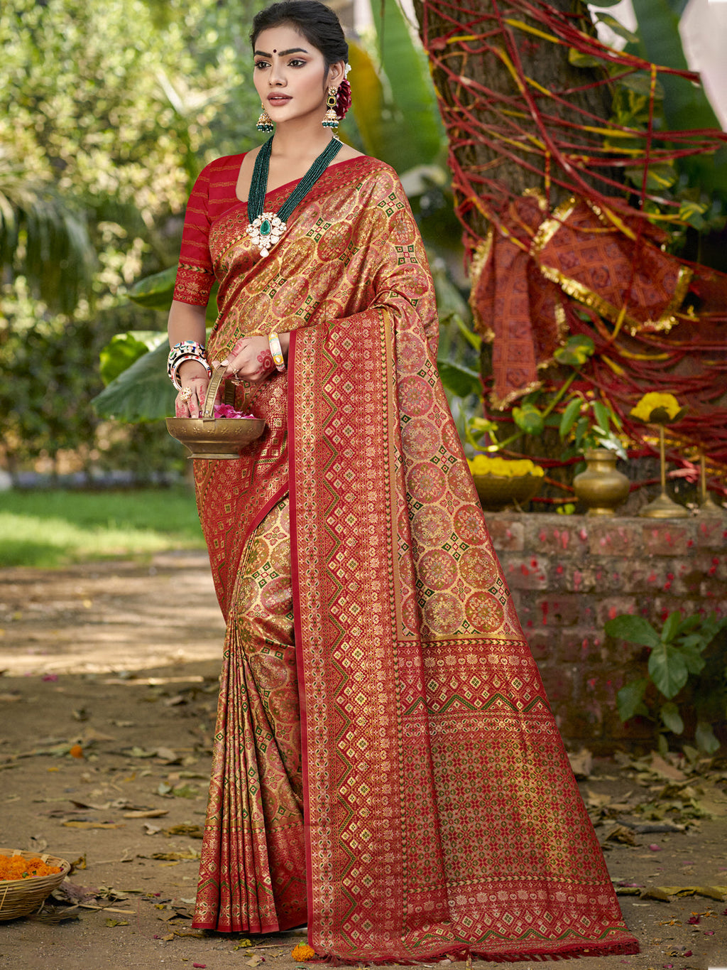 Sangam Prints Golden Silk Woven Work Traditional Saree - Distacart