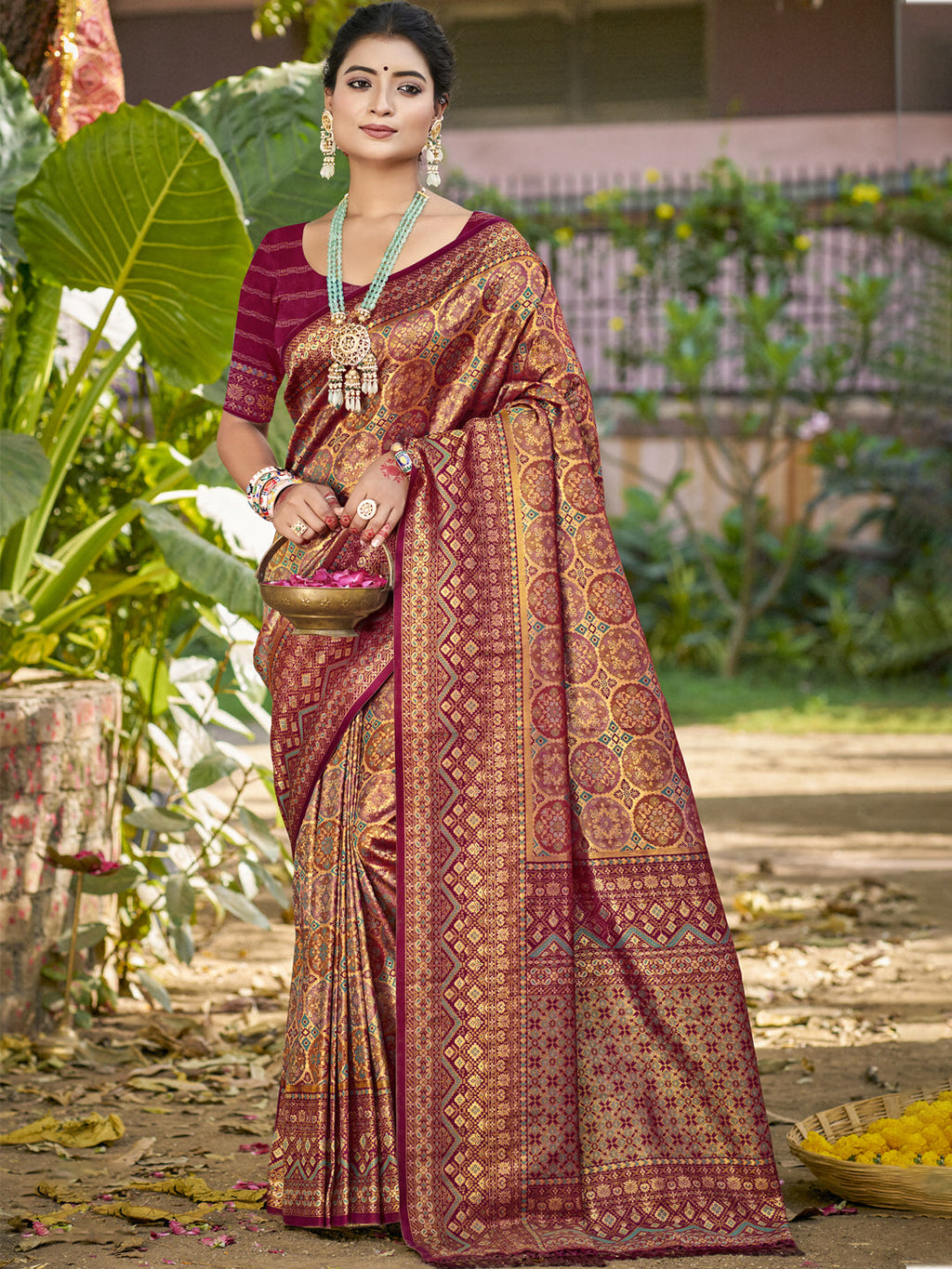 Sangam Prints Wine Silk Woven Work Traditional Saree - Distacart