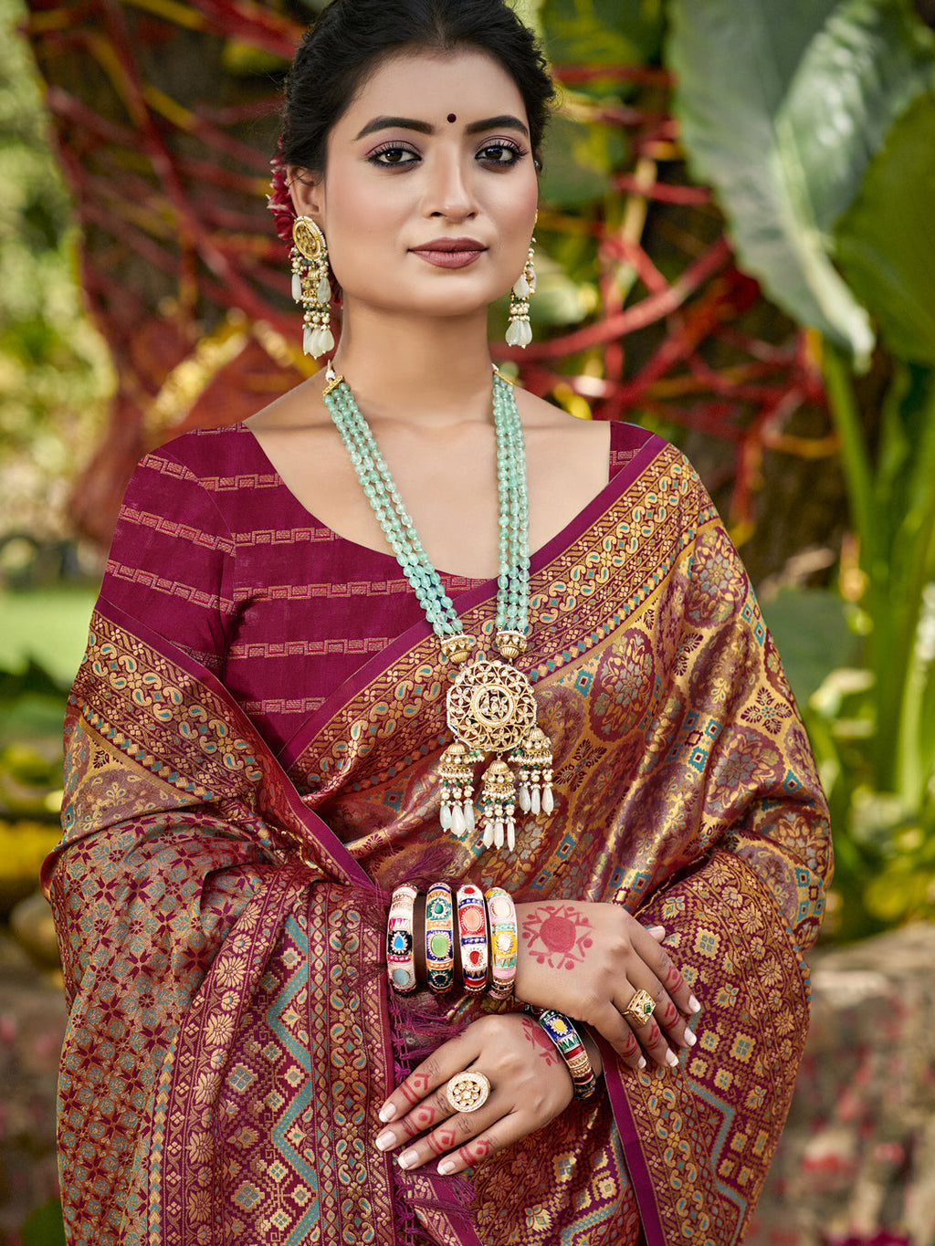 Sangam Prints Wine Silk Woven Work Traditional Saree - Distacart