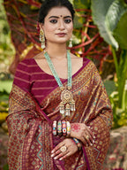 Sangam Prints Wine Silk Woven Work Traditional Saree - Distacart