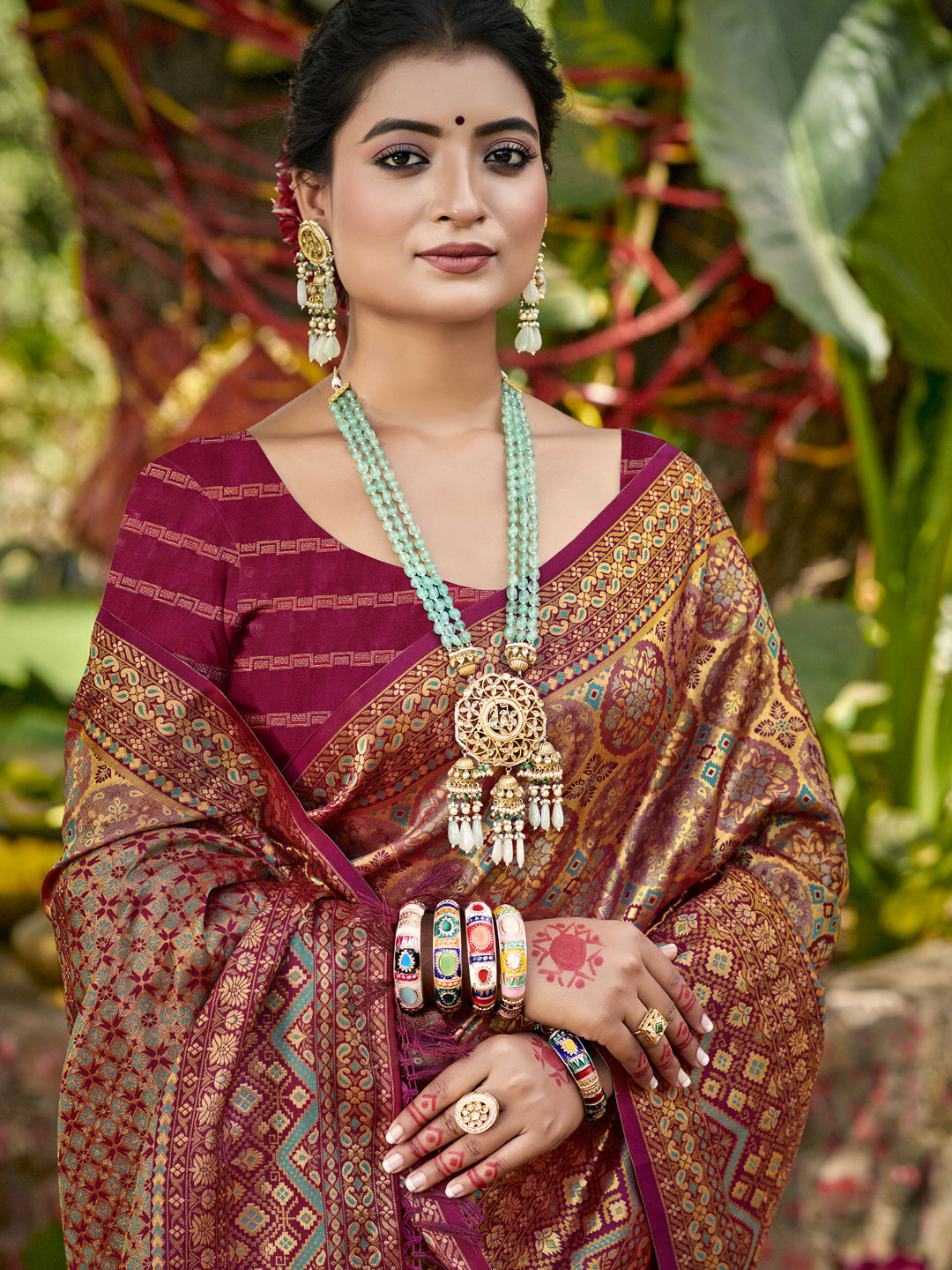 Sangam Prints Wine Silk Woven Work Traditional Saree - Distacart