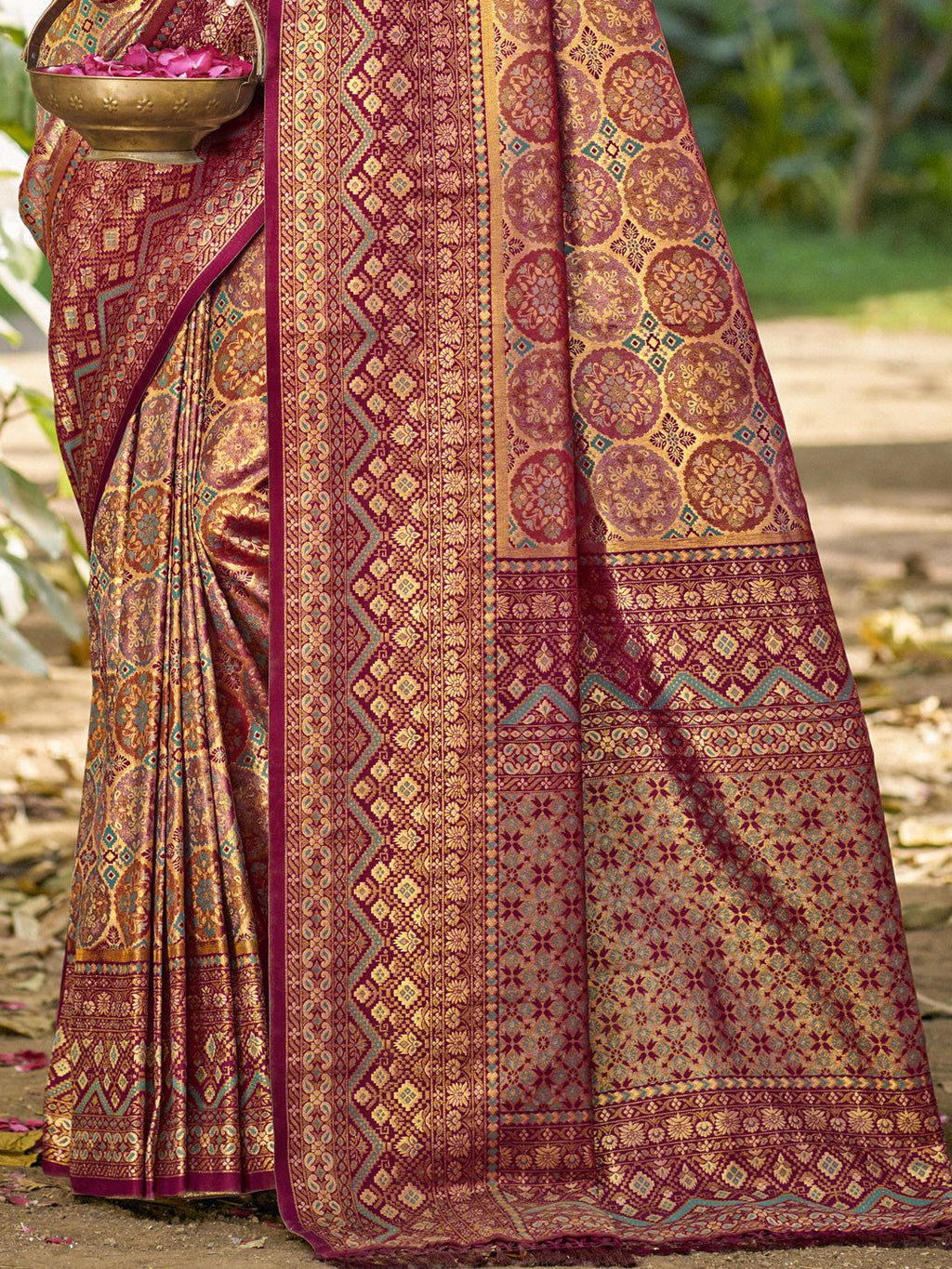 Sangam Prints Wine Silk Woven Work Traditional Saree - Distacart