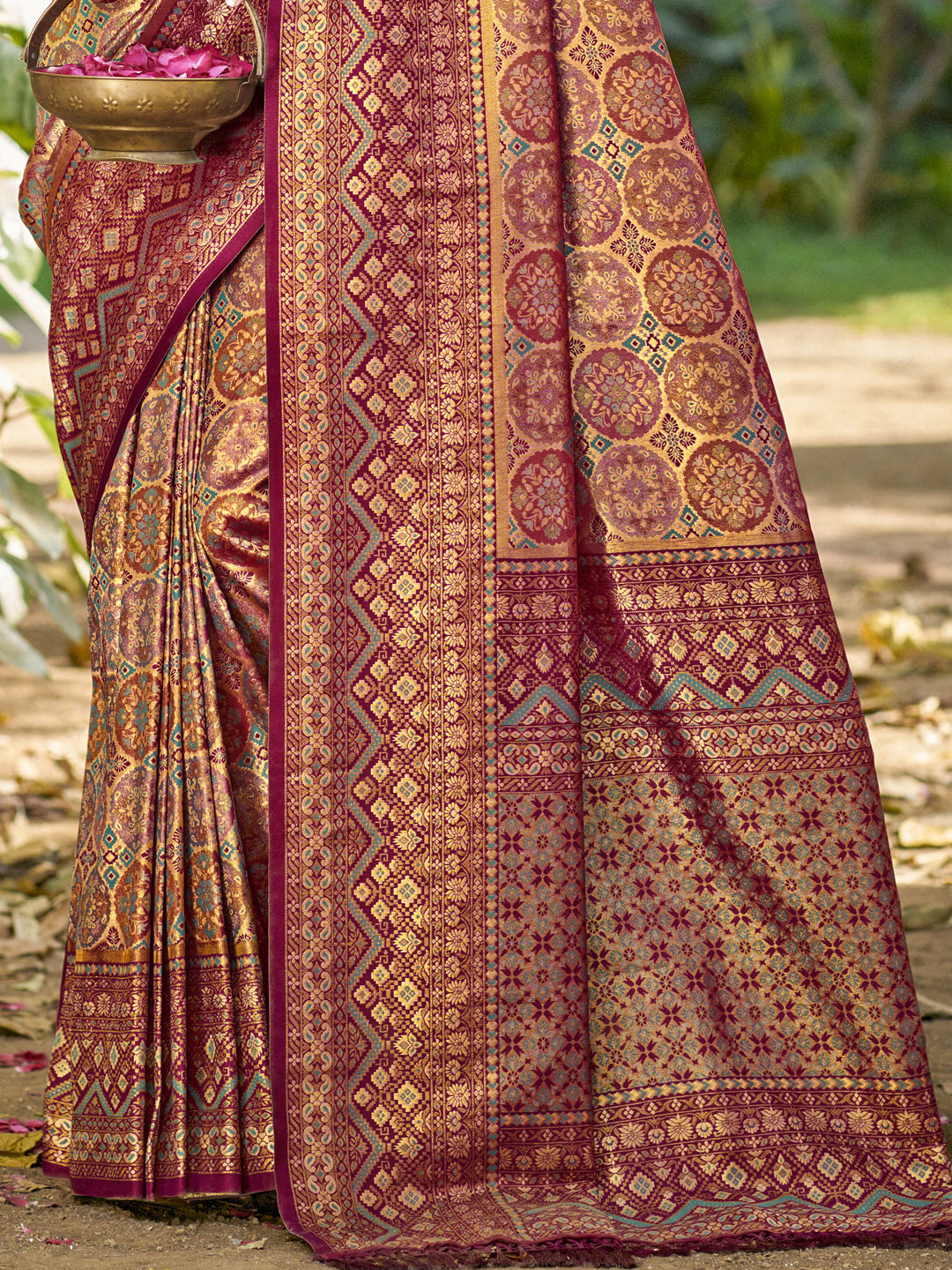 Sangam Prints Wine Silk Woven Work Traditional Saree - Distacart