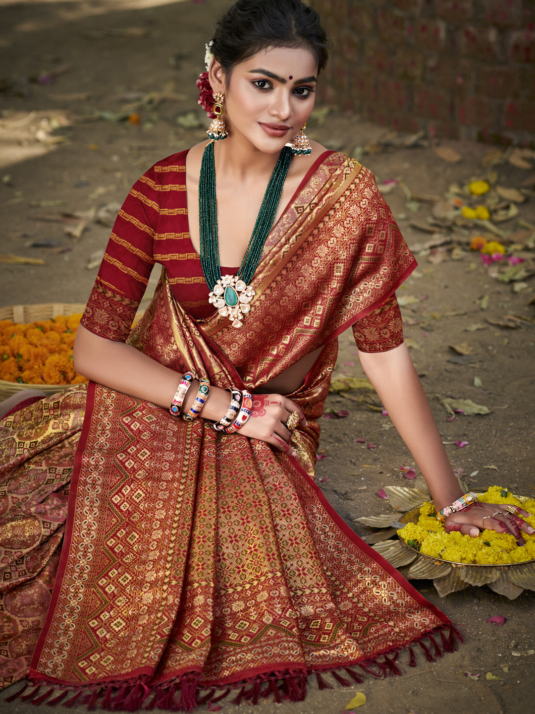 Sangam Prints Maroon Silk Woven Work Traditional Saree - Distacart