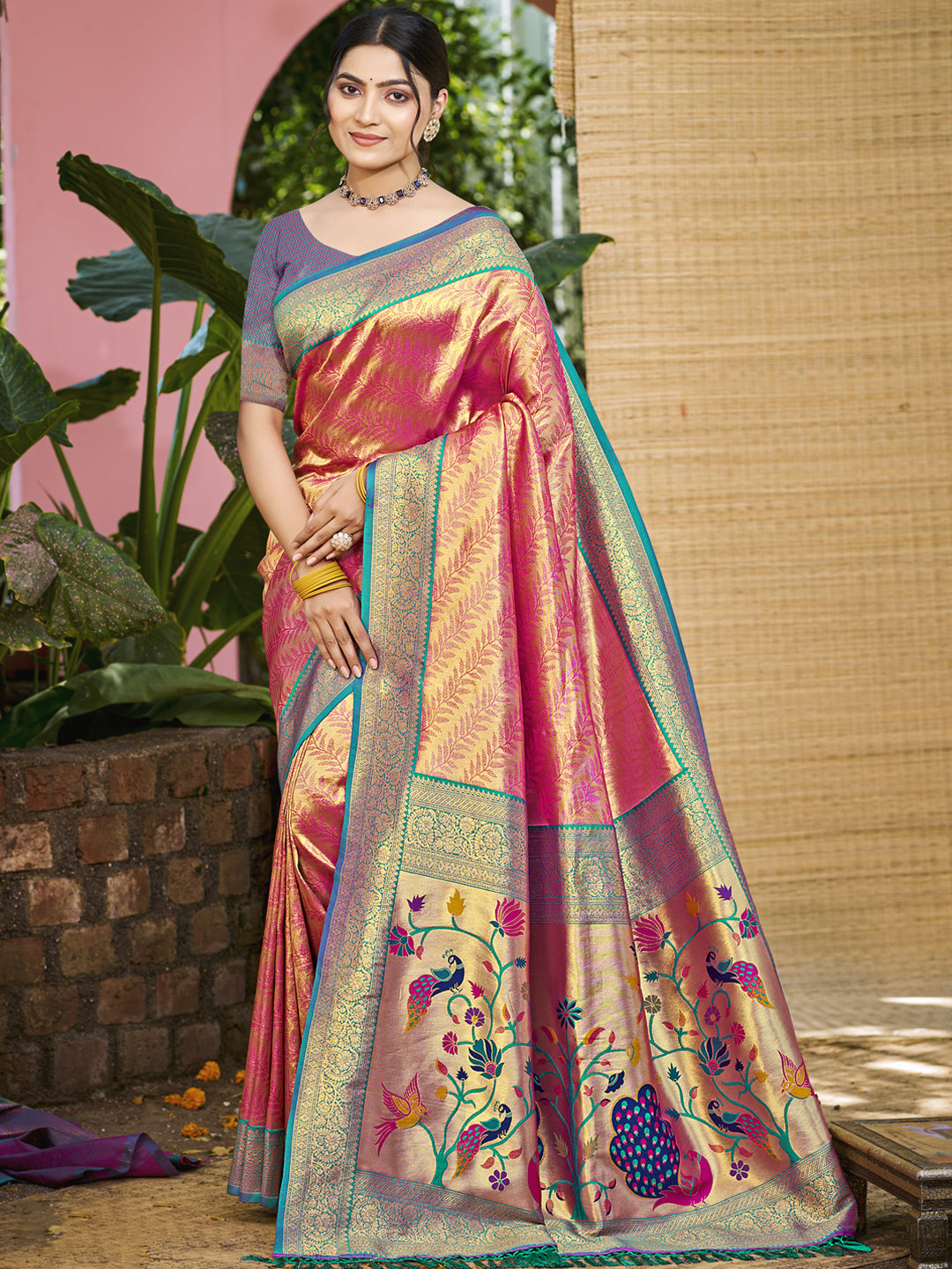Sangam Prints Multi Color Kanjivaram Silk Woven Work Traditional Saree - Distacart