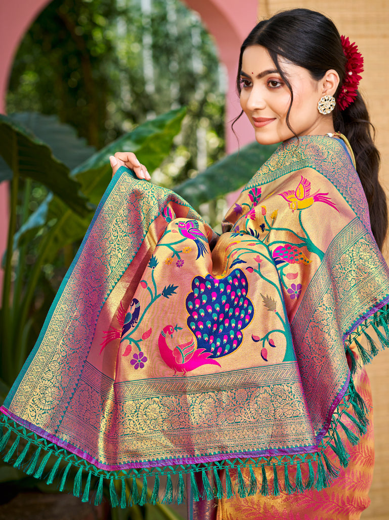 Sangam Prints Multi Color Kanjivaram Silk Woven Work Traditional Saree - Distacart