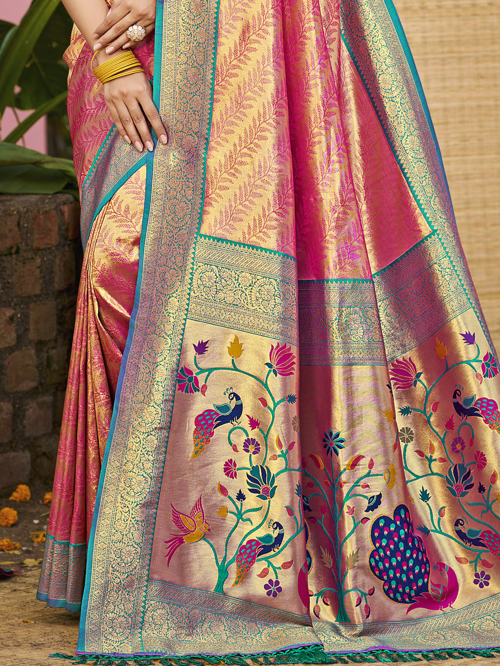 Sangam Prints Multi Color Kanjivaram Silk Woven Work Traditional Saree - Distacart