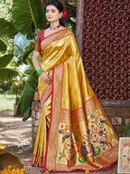 Sangam Prints Mustard Kanjivaram Silk Woven Work Traditional Saree - Distacart