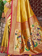 Sangam Prints Mustard Kanjivaram Silk Woven Work Traditional Saree - Distacart