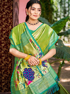 Sangam Prints Green Kanjivaram Silk Woven Work Traditional Saree - Distacart