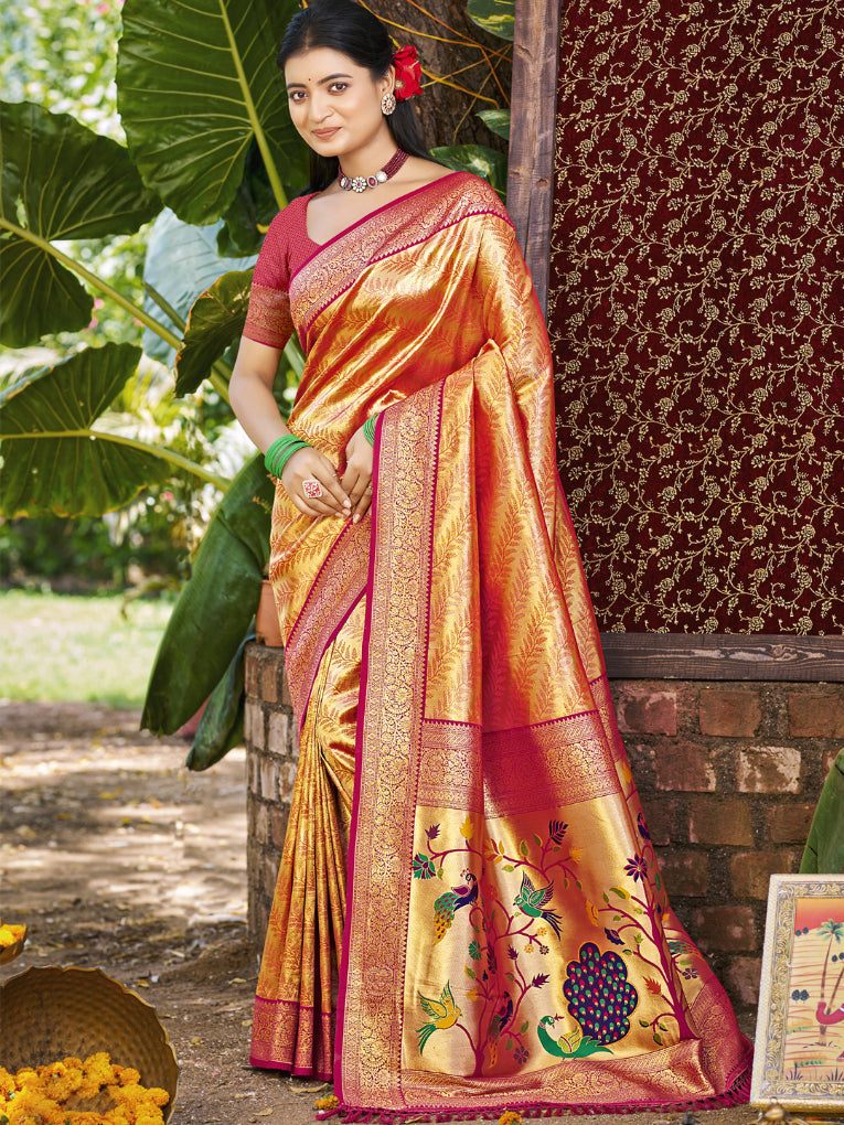 Sangam Prints Multi Color Kanjivaram Silk Woven Work Traditional Saree - Distacart