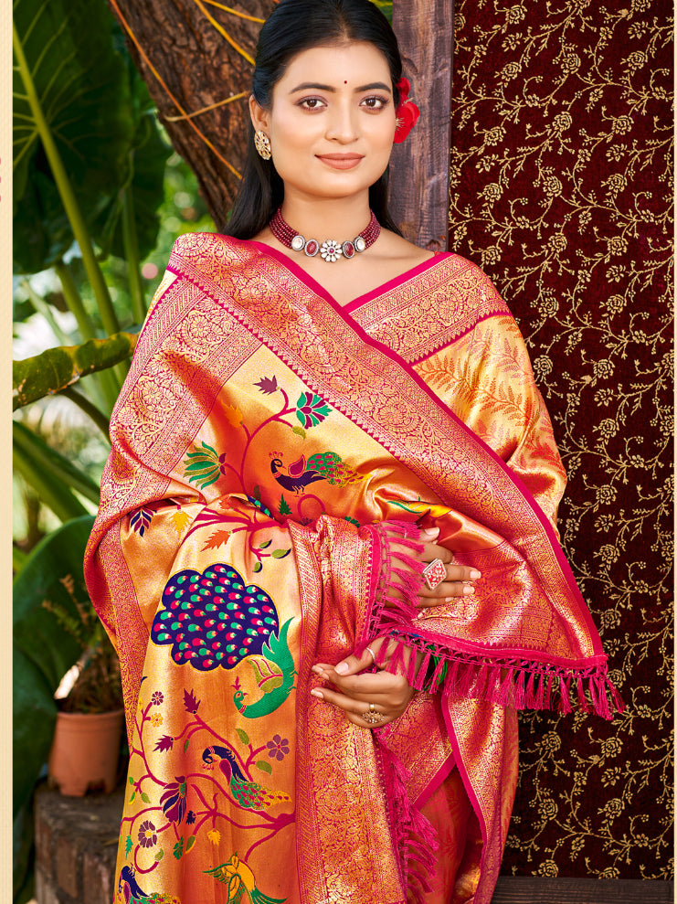 Sangam Prints Multi Color Kanjivaram Silk Woven Work Traditional Saree - Distacart