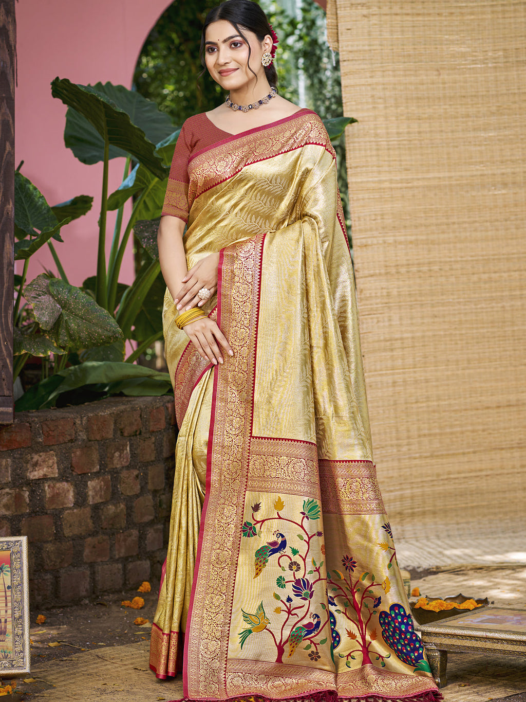 Sangam Prints Multi Color Kanjivaram Silk Woven Work Traditional Saree - Distacart