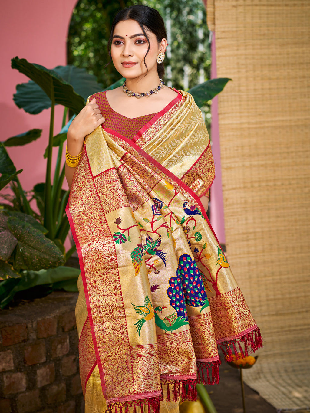 Sangam Prints Multi Color Kanjivaram Silk Woven Work Traditional Saree - Distacart