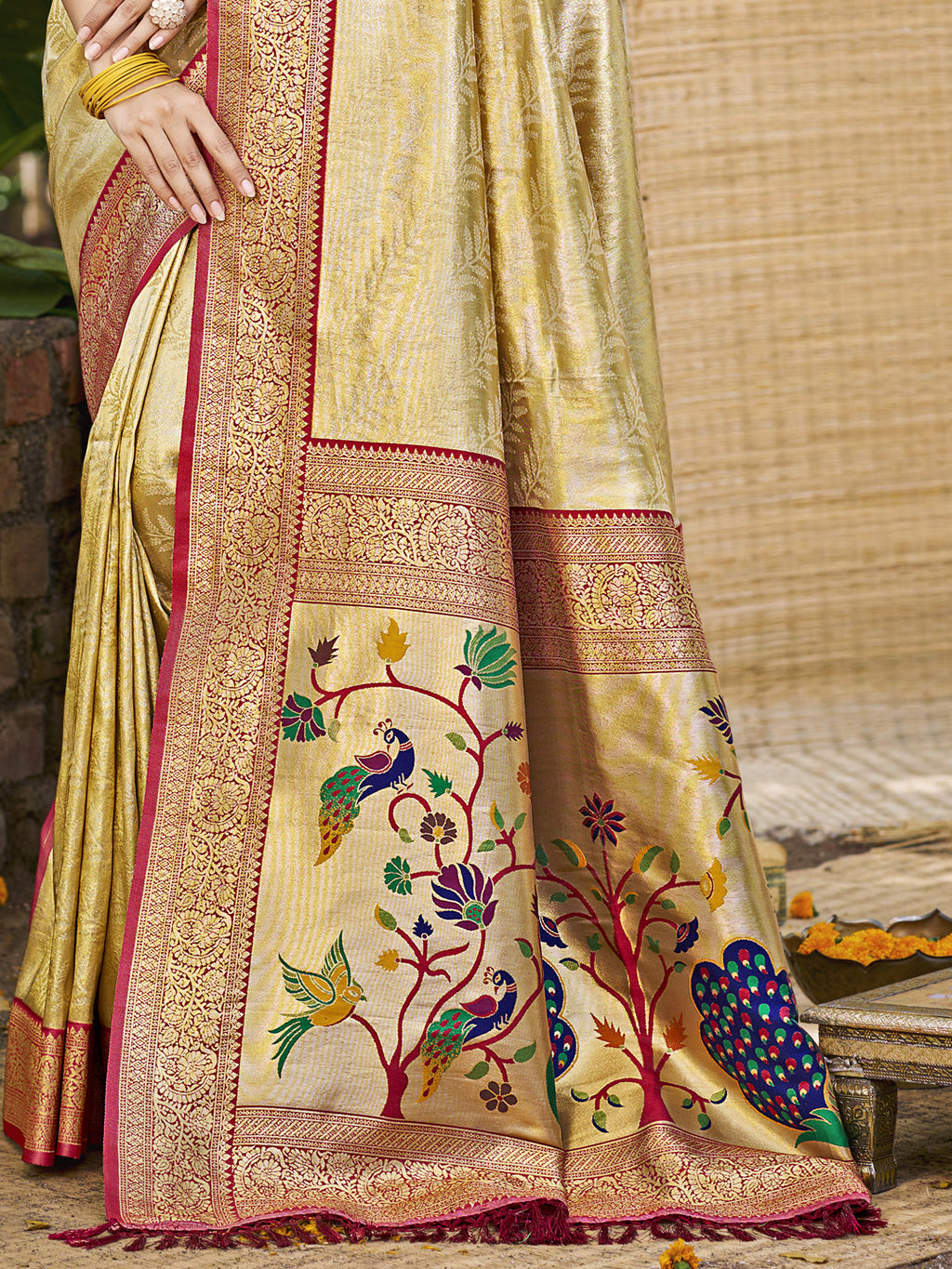 Sangam Prints Multi Color Kanjivaram Silk Woven Work Traditional Saree - Distacart
