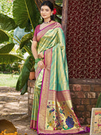 Sangam Prints Multi Color Kanjivaram Silk Woven Work Traditional Saree - Distacart