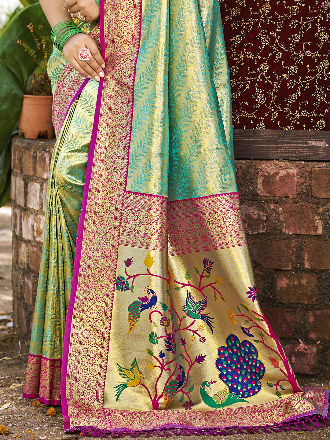 Sangam Prints Multi Color Kanjivaram Silk Woven Work Traditional Saree - Distacart