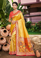 Sangam Prints Multi Color Kanjivaram Silk Woven Work Traditional Saree - Distacart