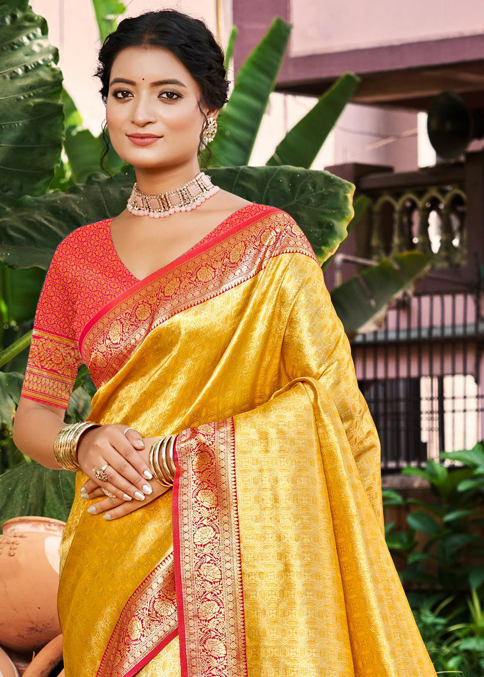 Sangam Prints Multi Color Kanjivaram Silk Woven Work Traditional Saree - Distacart