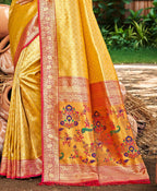 Sangam Prints Multi Color Kanjivaram Silk Woven Work Traditional Saree - Distacart