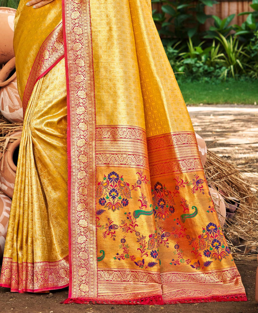 Sangam Prints Multi Color Kanjivaram Silk Woven Work Traditional Saree - Distacart