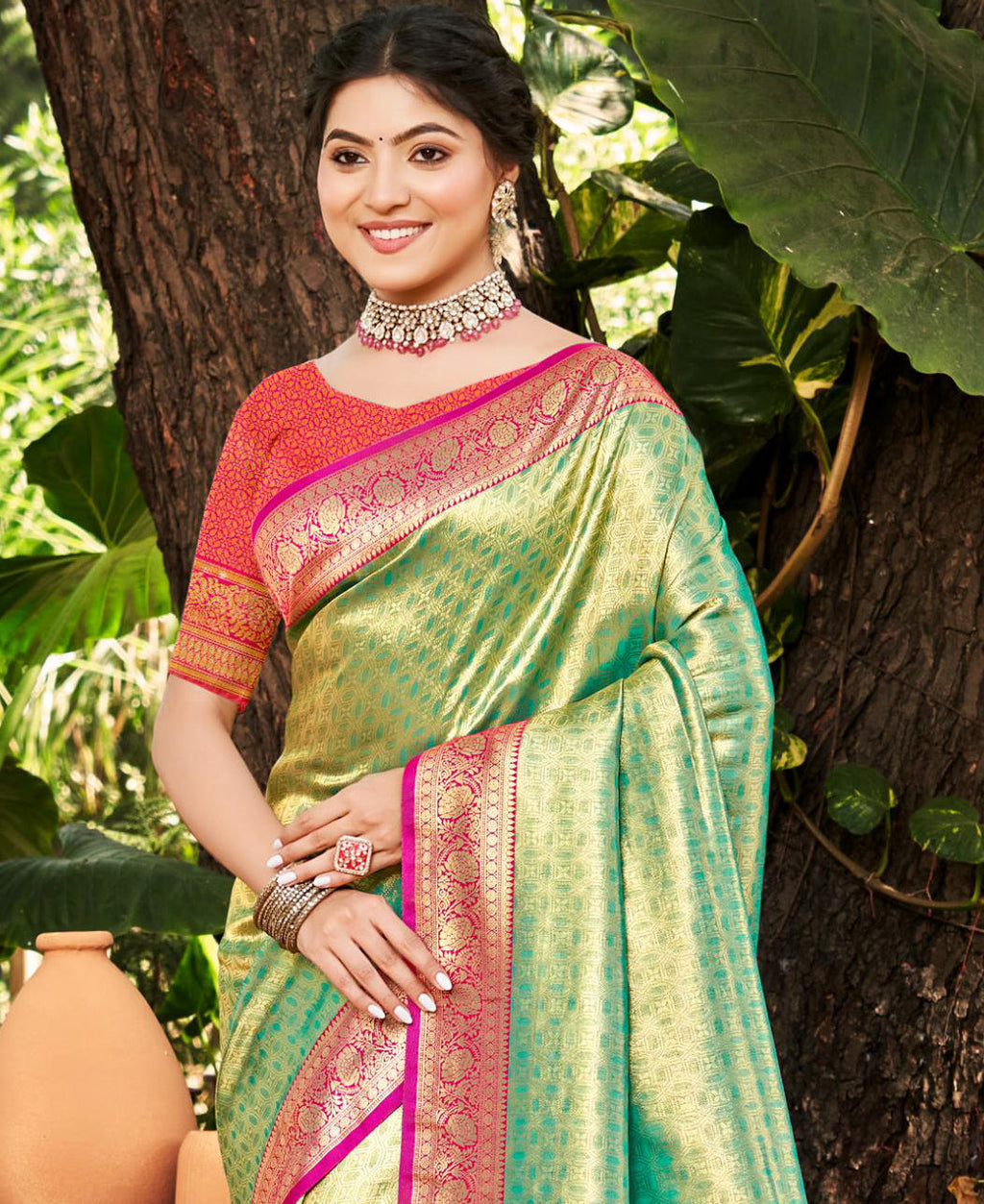 Sangam Prints Multi Color Kanjivaram Silk Woven Work Traditional Saree - Distacart