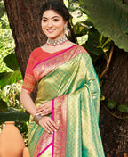 Sangam Prints Multi Color Kanjivaram Silk Woven Work Traditional Saree - Distacart