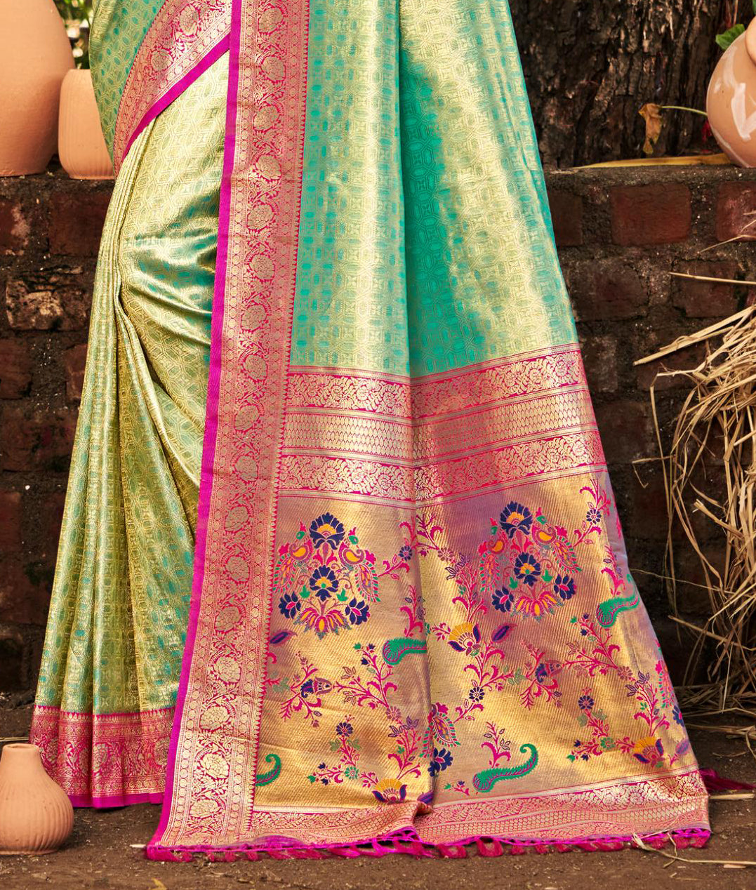 Sangam Prints Multi Color Kanjivaram Silk Woven Work Traditional Saree - Distacart